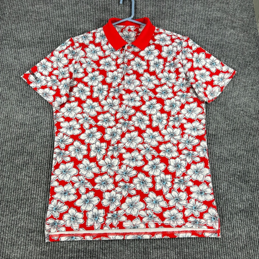 Bonobos Polo Shirt Mens Medium Red Floral Short Sleeve Casual Golf Slim Fit - Picture 3 of 12